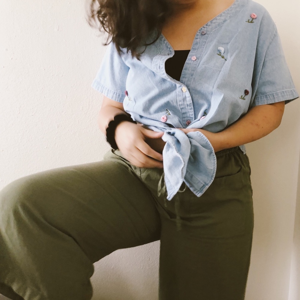 Embroidered Chambray top
